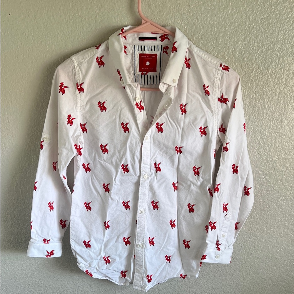 Denim & Flower Kids White Shirt with Red Santa Motif 11/13